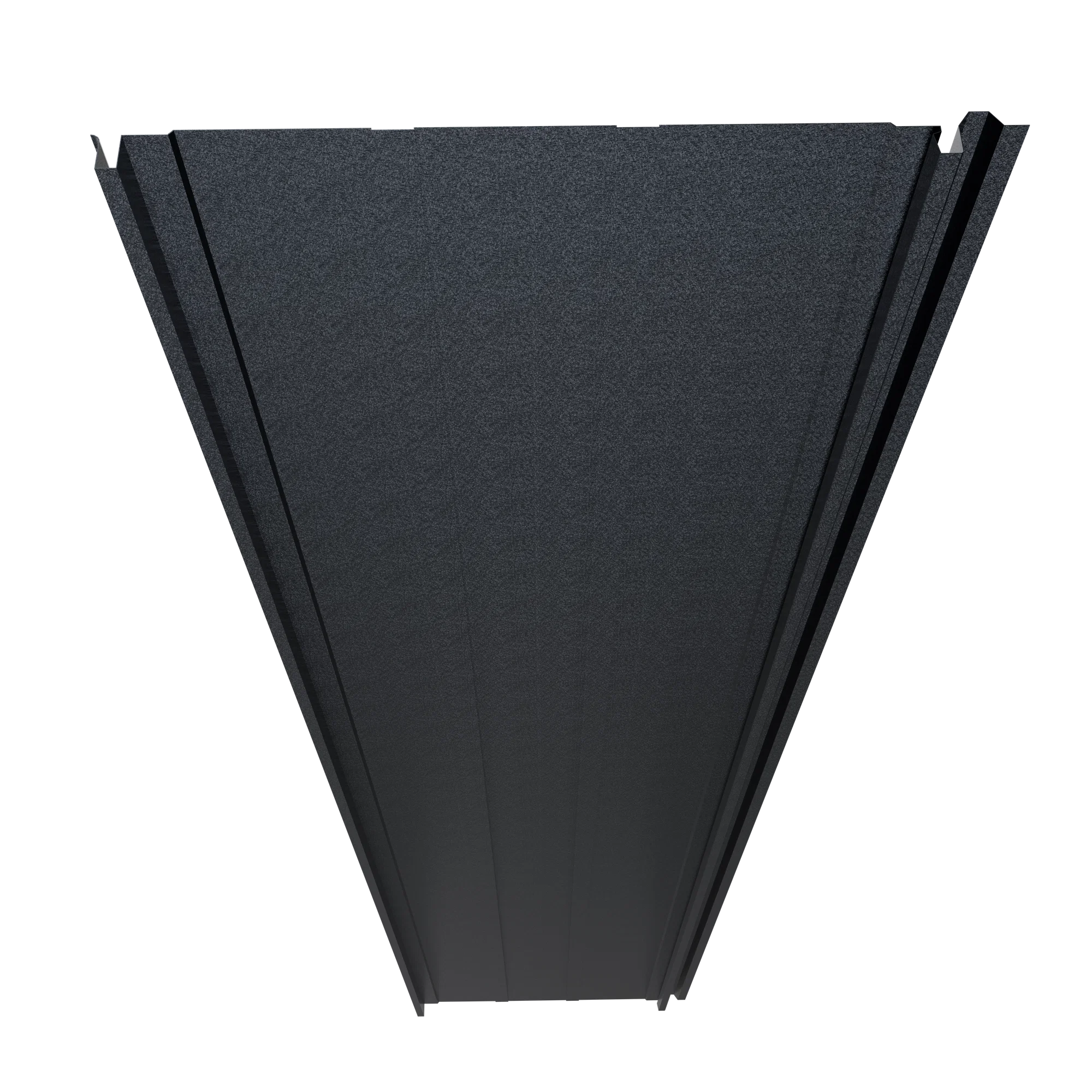 Black metal panel with a ribbed texture on a white background