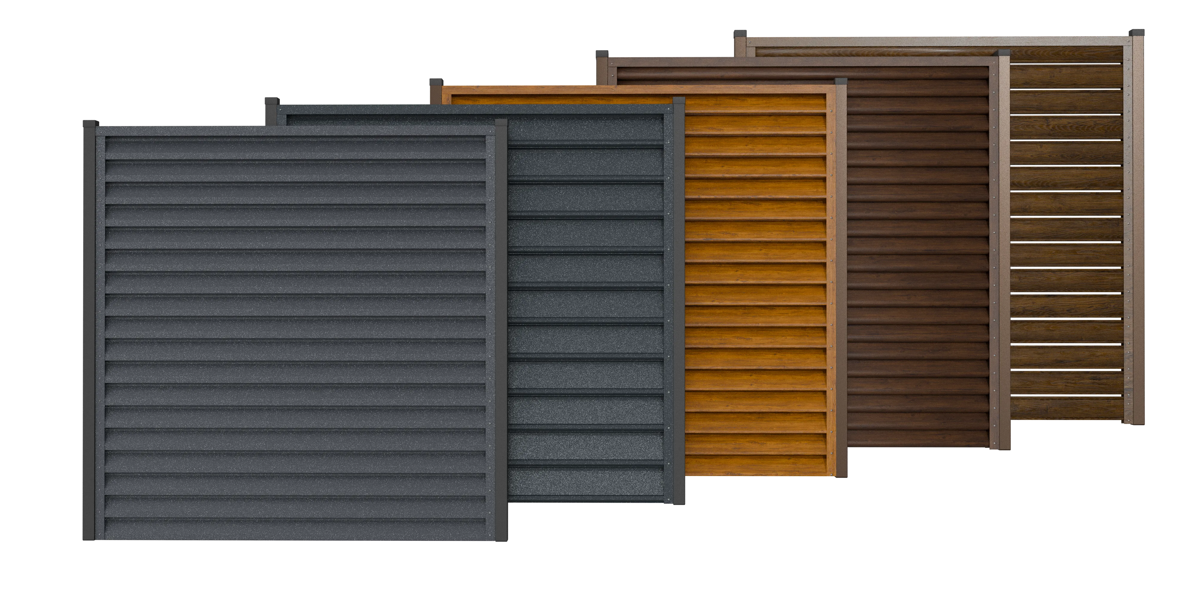 Set of horizontal slat fences in different colors on a white background