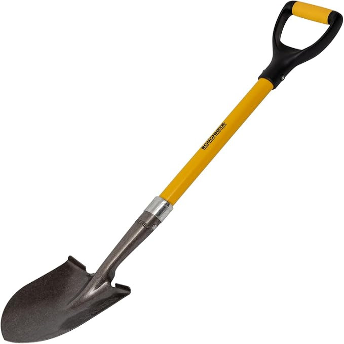 Shovel with yellow handle on a white background