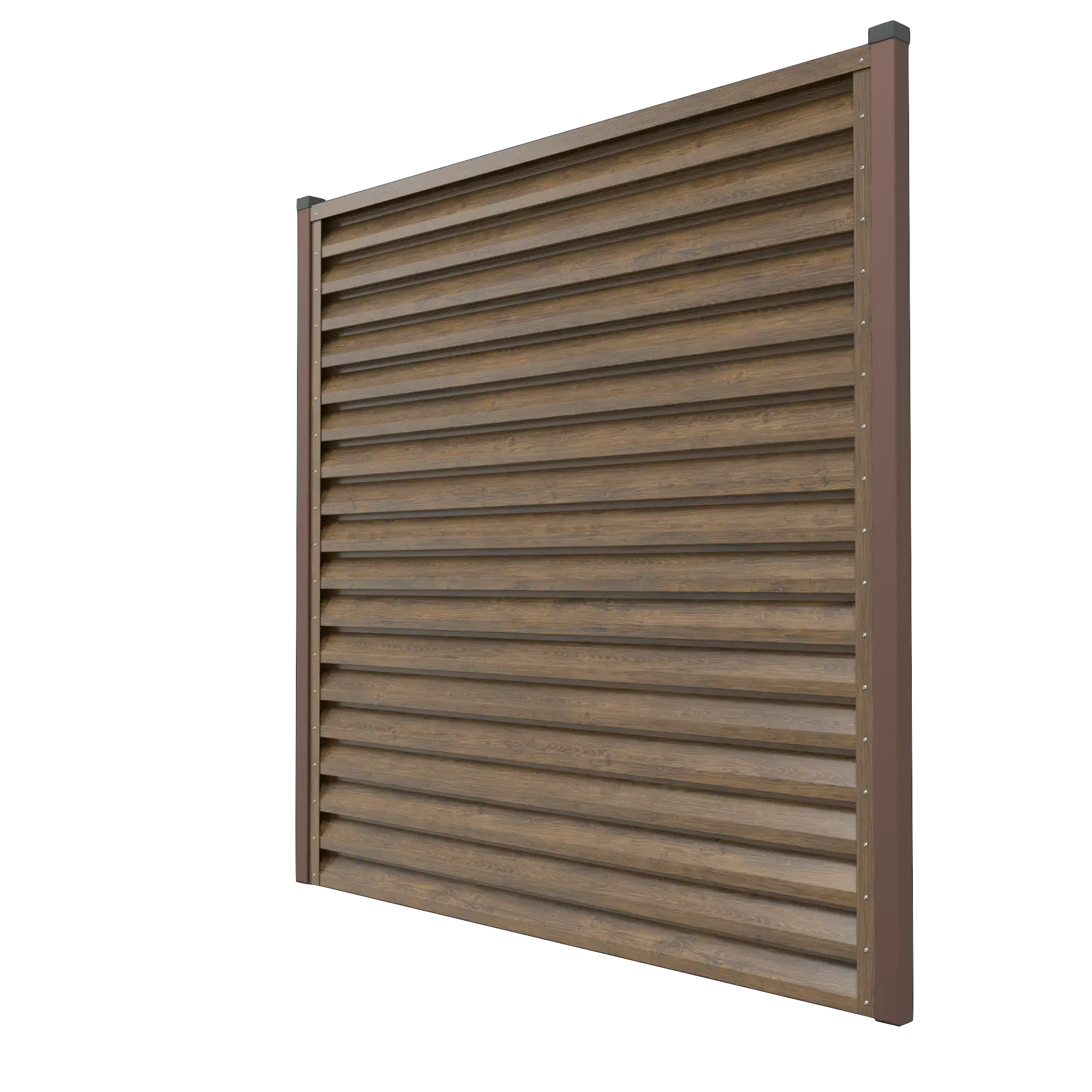 Wooden privacy screen with slatted design on a white background