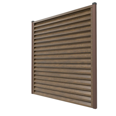 Wooden privacy screen with slatted design on a white background